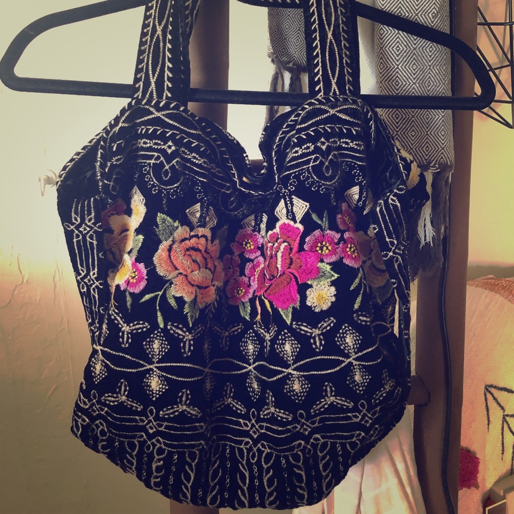 Johnny Was Floral, Velvet, Embroidered Purse